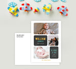 Load image into Gallery viewer, Mockup of Simple Blocks birth announcement card with envelopes
