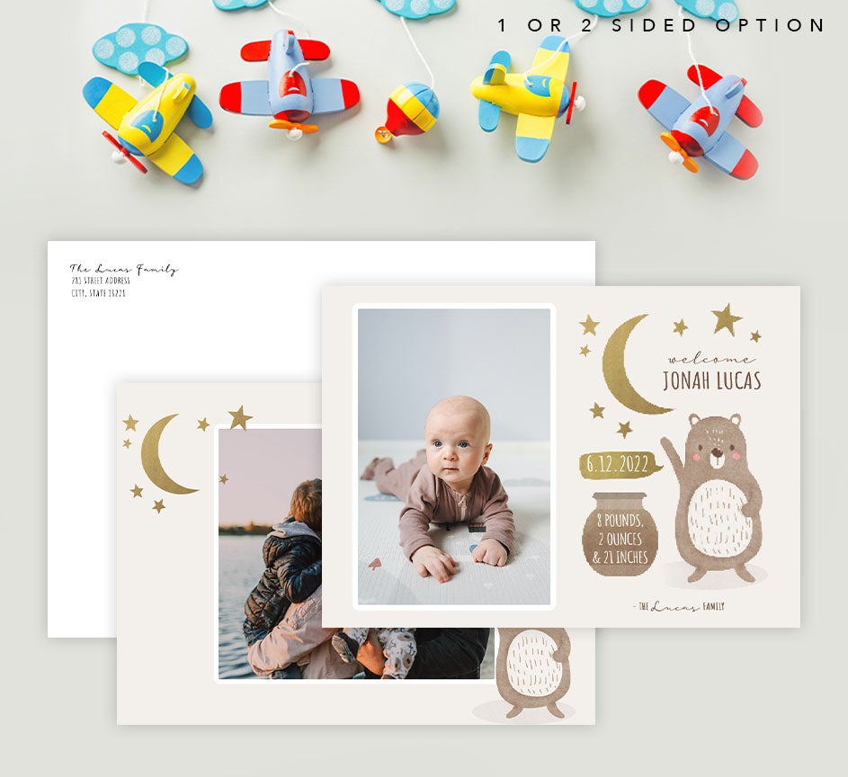 Mockup of Baby Bear Birth Announcement card with envelope