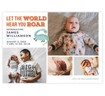 Load image into Gallery viewer, Hear You Roar Birth Announcement card with 4 image spots
