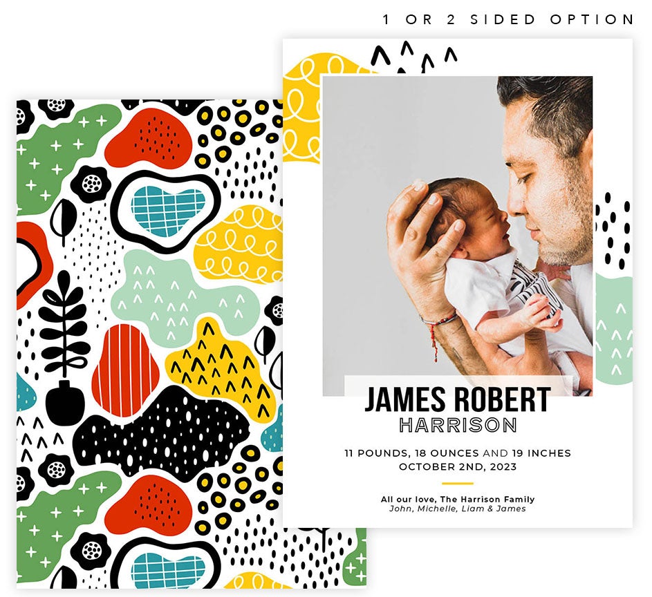 Vivid Designs Birth Announcement card with 1 image spot and matching card back