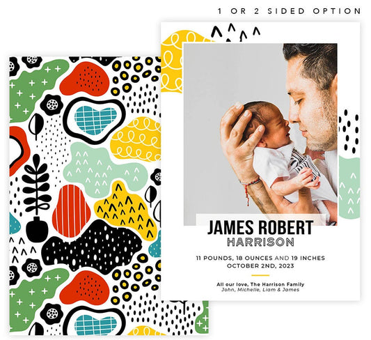 Vivid Designs Birth Announcement card with 1 image spot and matching card back