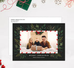 Load image into Gallery viewer, Candy Cane Frame Holiday Card Mockup; Holiday card with envelope and return address printed on it. 
