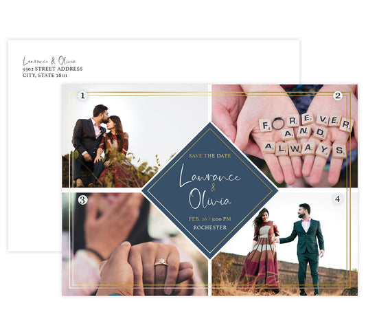 Charming Love Save the Date Card with 4 image spots