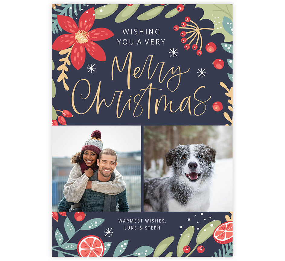 Colorful Christmas Greenery Holiday Card