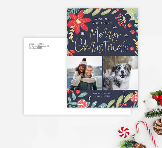 Colorful Christmas Greenery Holiday Card