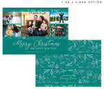 Load image into Gallery viewer, Christmas Greens Holiday Card Back and Front; Front holiday card on the right side with the same pattern covering the back of the card.
