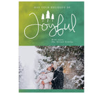 Load image into Gallery viewer, Joyful Holidays Holiday Card; Green watercolor background with white text and one image spot
