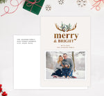 Load image into Gallery viewer, Merry Antlers Holiday Card Mockup; Holiday card with envelope and return address printed on it. 
