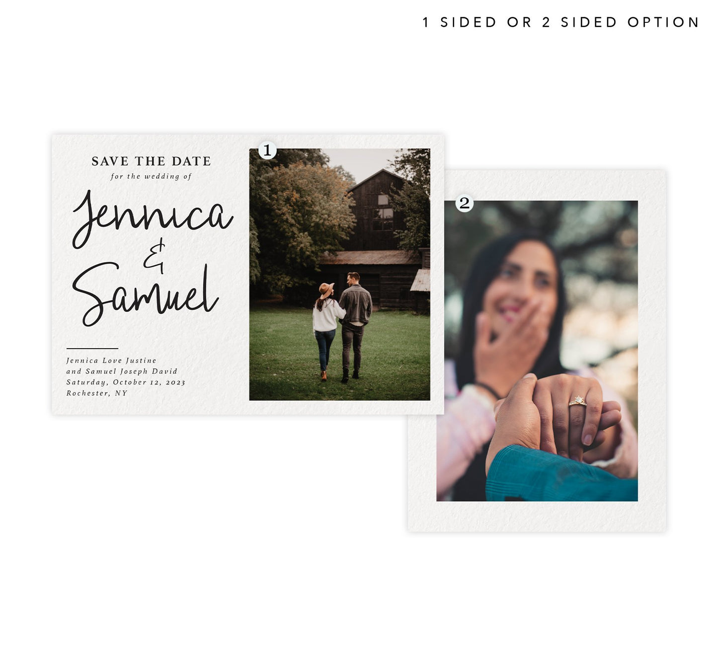 Modern Script Save the Date Card with 1 or 2 image spots