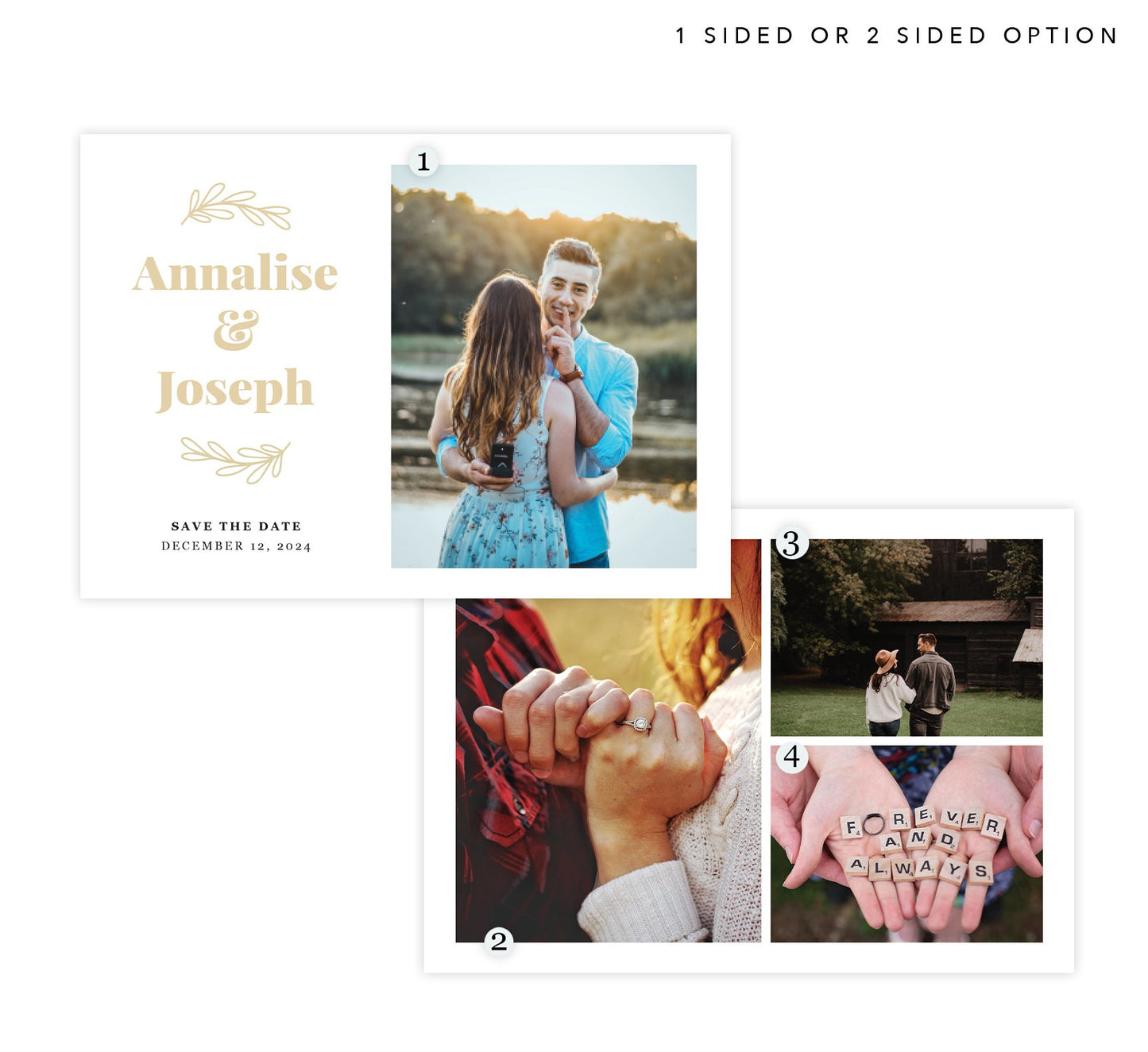 Stunning Gold Save the Date Card with 1 or 4 image spots