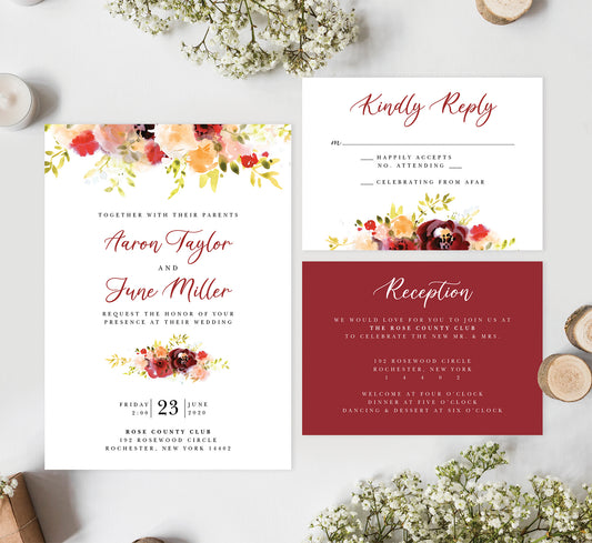 Alluring Floral Wedding Invitation and Set Mockup