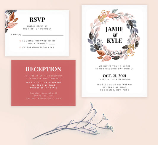 Watercolor Wreath Wedding Set Mockup