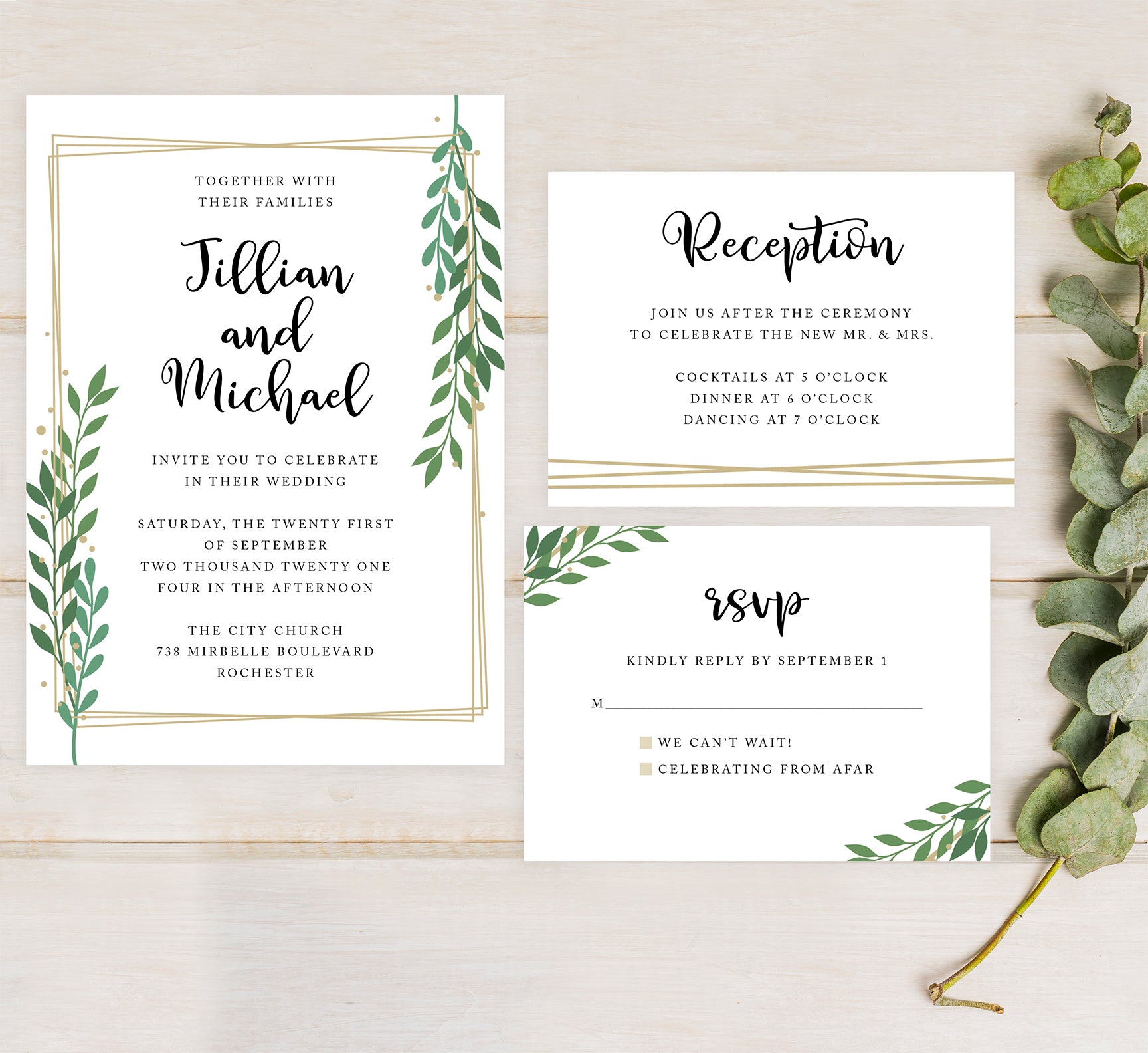 Gold Frame with Greenery Wedding Set Mockup