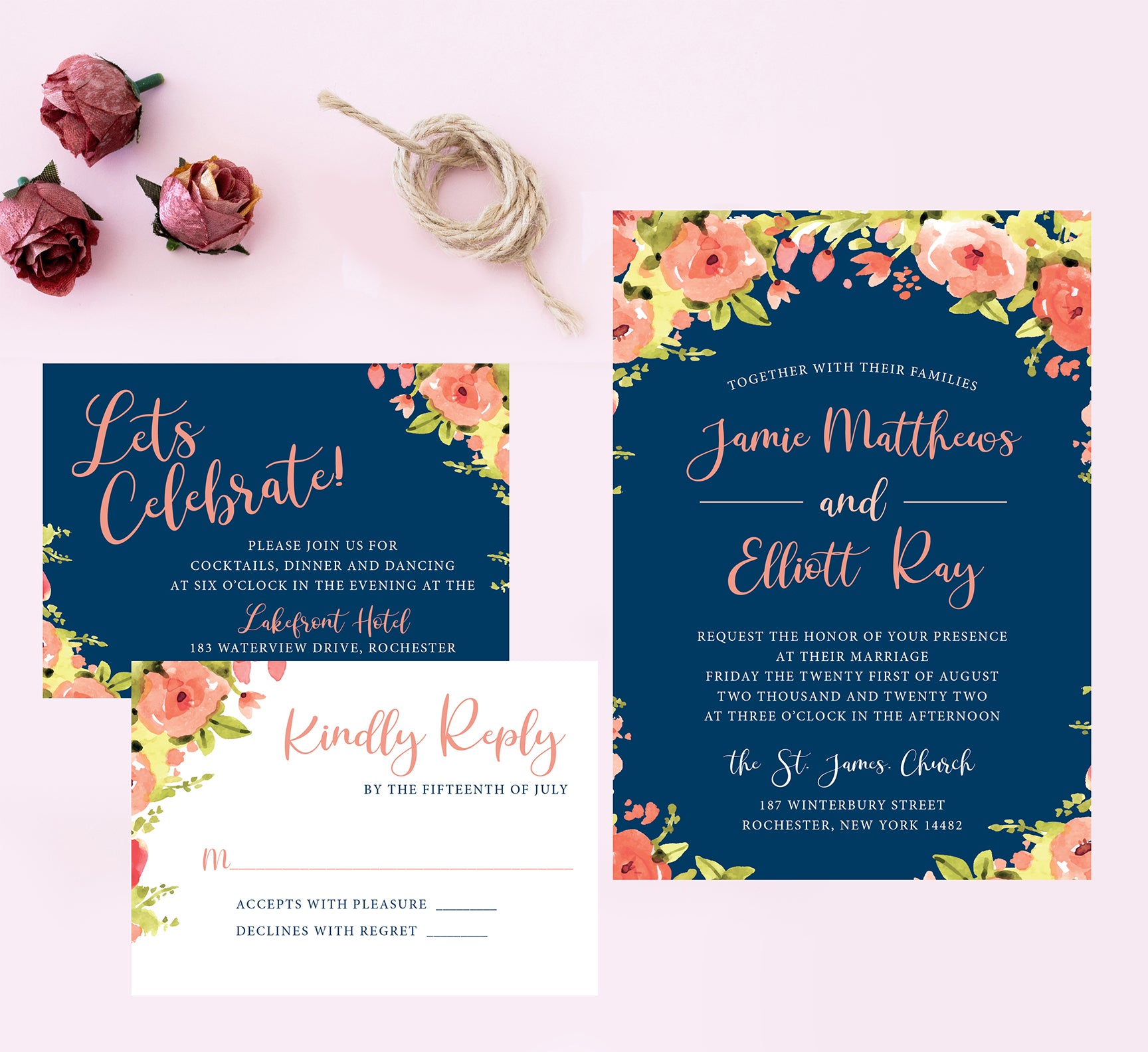 Blushing Rose Wedding Set Mockup