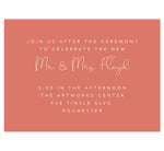 Load image into Gallery viewer, Coral Color Pop Wedding Reception Card, Coral background with white text
