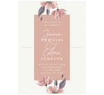Load image into Gallery viewer, Always Love wedding invitation; textured cream background with pink box in the middle, watercolor pink flowers at the top and bottom and white text.
