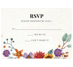 Load image into Gallery viewer, Colorful Floral Frame wedding response card; textured background with black text and colorful florals on the bottom edge
