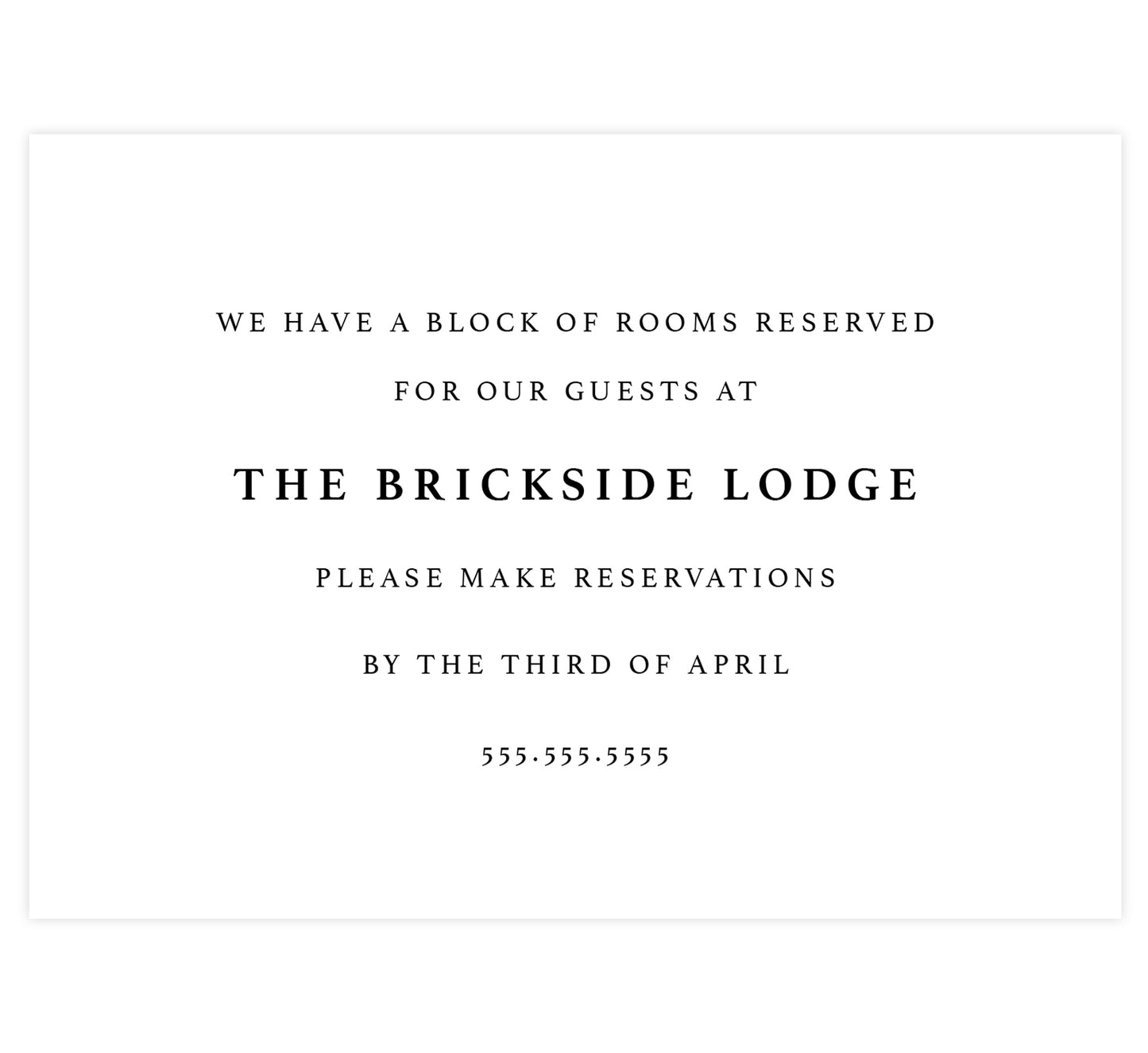 Floral Vows wedding detail/accommodation card; white background with black text