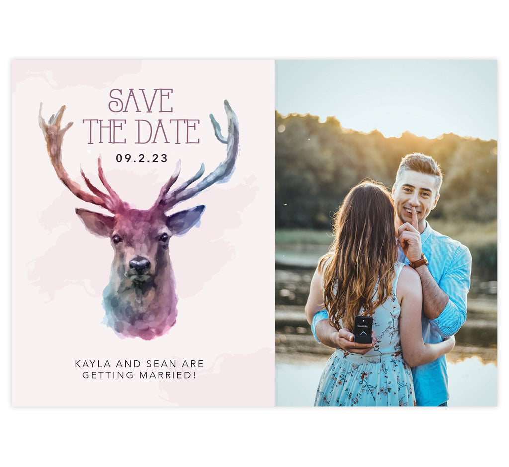 Watercolor Deer Save the Date Card with 1 image spots