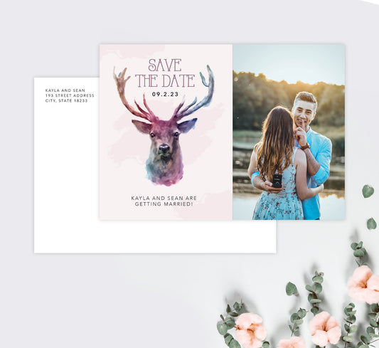 Watercolor Deer Save the Date Card Mockup