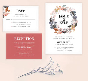 Watercolor Wreath wedding invitation and set