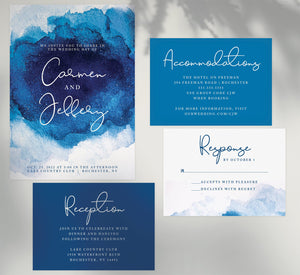 Dramatic Blue wedding invitation and set