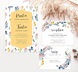 Yellow and Florals Wedding Invitation and Set