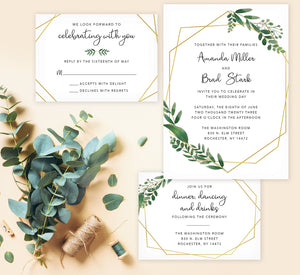 Watercolor Greenery Wedding Invitation and Set