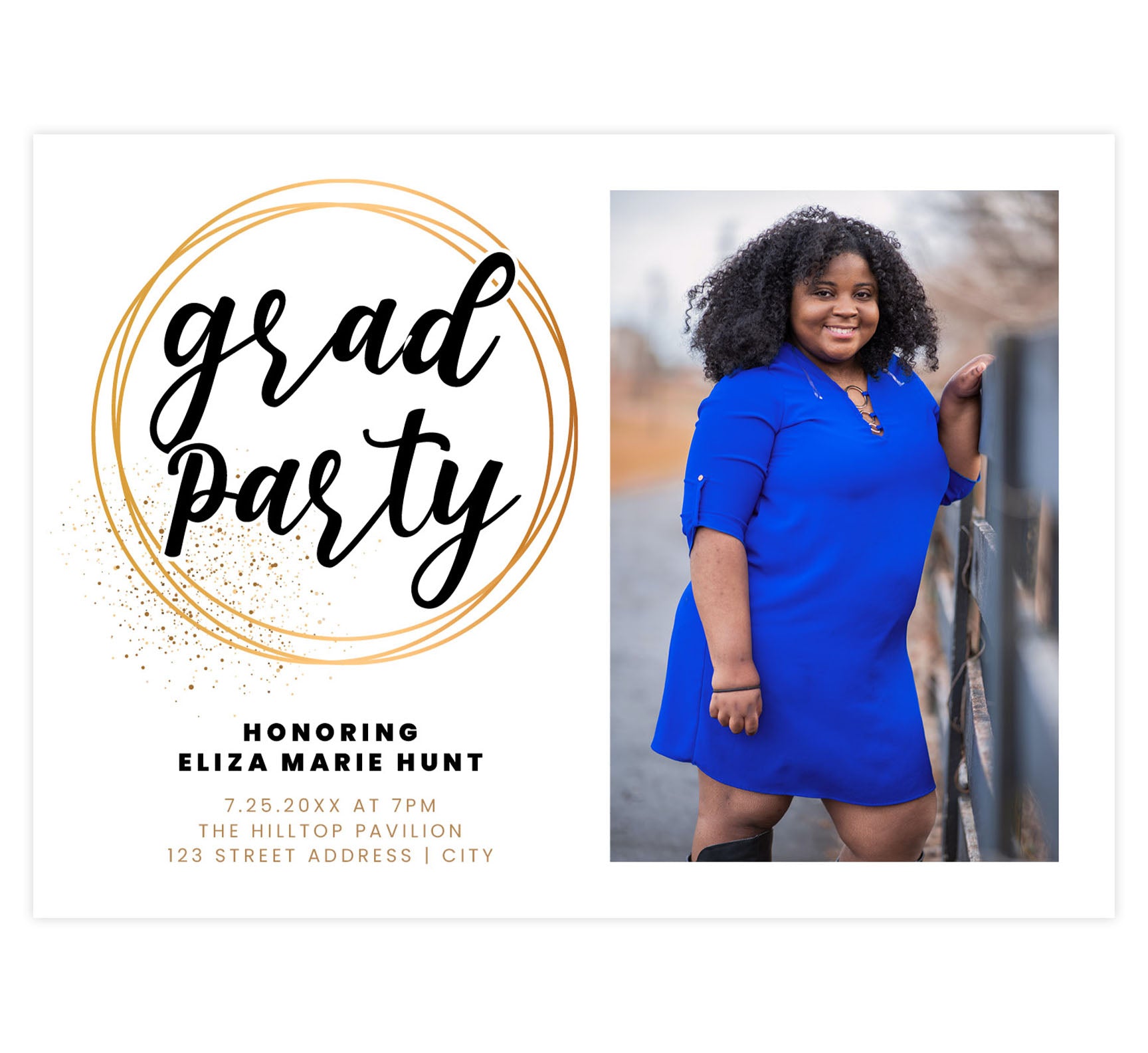 Gold Graduation Announcement and Event Invitation – Printing by Penny Lane