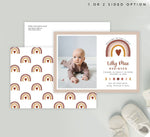 Load image into Gallery viewer, Mockup of Rainbow Hearts Baby Announcement card with envelope
