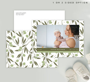 Mockup of Olive Branch Announcement card with envelope