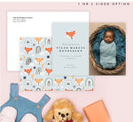 Load image into Gallery viewer, Mockup of Fox Run Birth Announcement card with envelope
