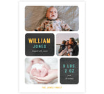 Load image into Gallery viewer, Simple Blocks birth announcement card with 3 photo spots and blocks with text

