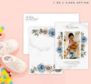 Mockup of Precious Flowers Birth Announcement card with envelope