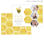 Load image into Gallery viewer, Little Honey Birth Announcement card with 3 image spots and yellow watercolor honeycomb pattern, with with honeycomb pattern
