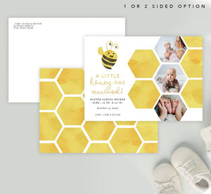 Mockup of Little Honey Birth Announcement card with envelope