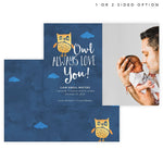 Load image into Gallery viewer, Owl Love You Birth Announcement card with 1 image spot and matching card back
