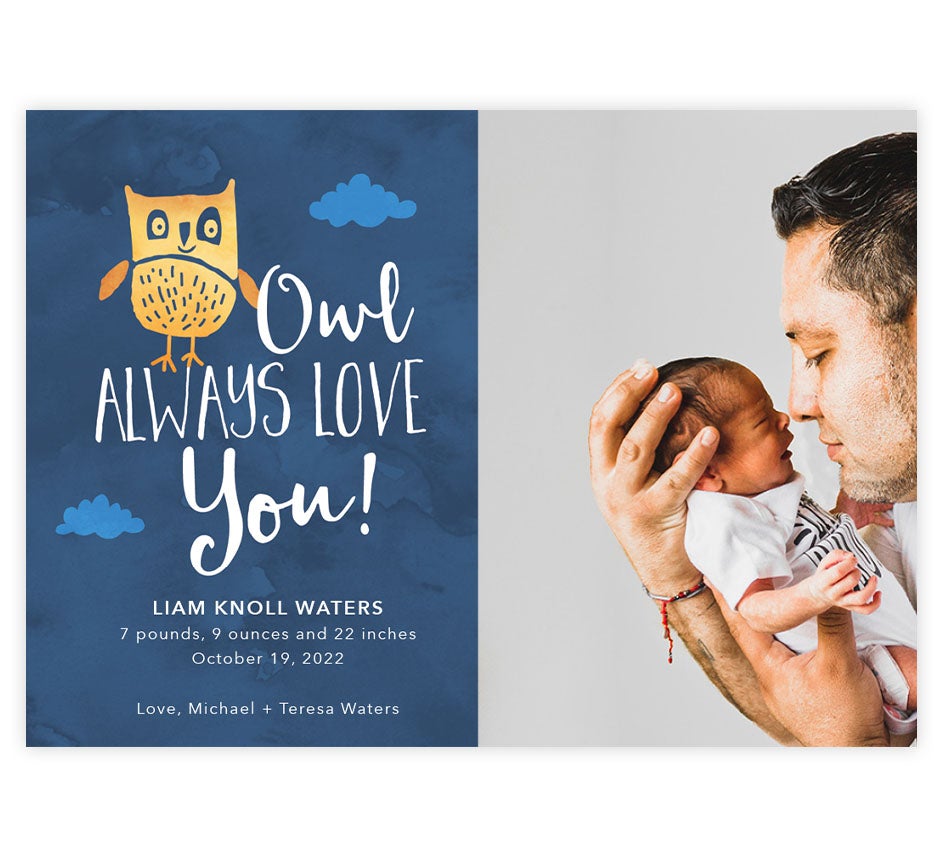 Owl Love You Birth Announcement card with 1 image spot