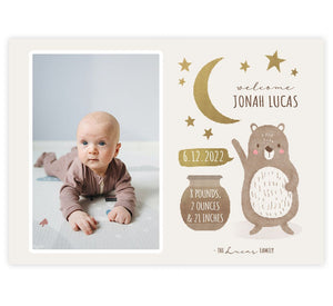Baby Bear Birth Announcement card with 1 image spot