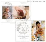 Load image into Gallery viewer, Graceful Wreath Birth Announcement card with 1 image spot and matching card back
