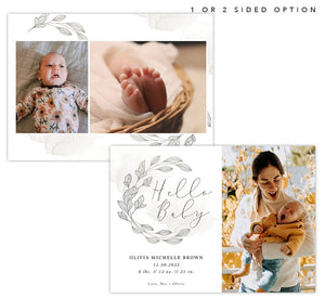 Graceful Wreath Birth Announcement card with 1 image spot and matching card back