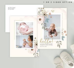 Mockup of Elegant Blooms Birth Announcement card with envelope