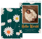Load image into Gallery viewer, Bold Daisies Birth Announcement card with 1 image spot and matching card back

