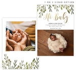 Load image into Gallery viewer, Green and Gold Birth Announcement card with 2 image spot and matching card back
