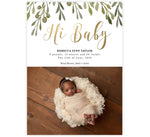 Load image into Gallery viewer, Green and Gold Birth Announcement card with 1 image spot
