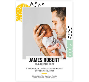 Vivid Designs Birth Announcement card with 1 image spot