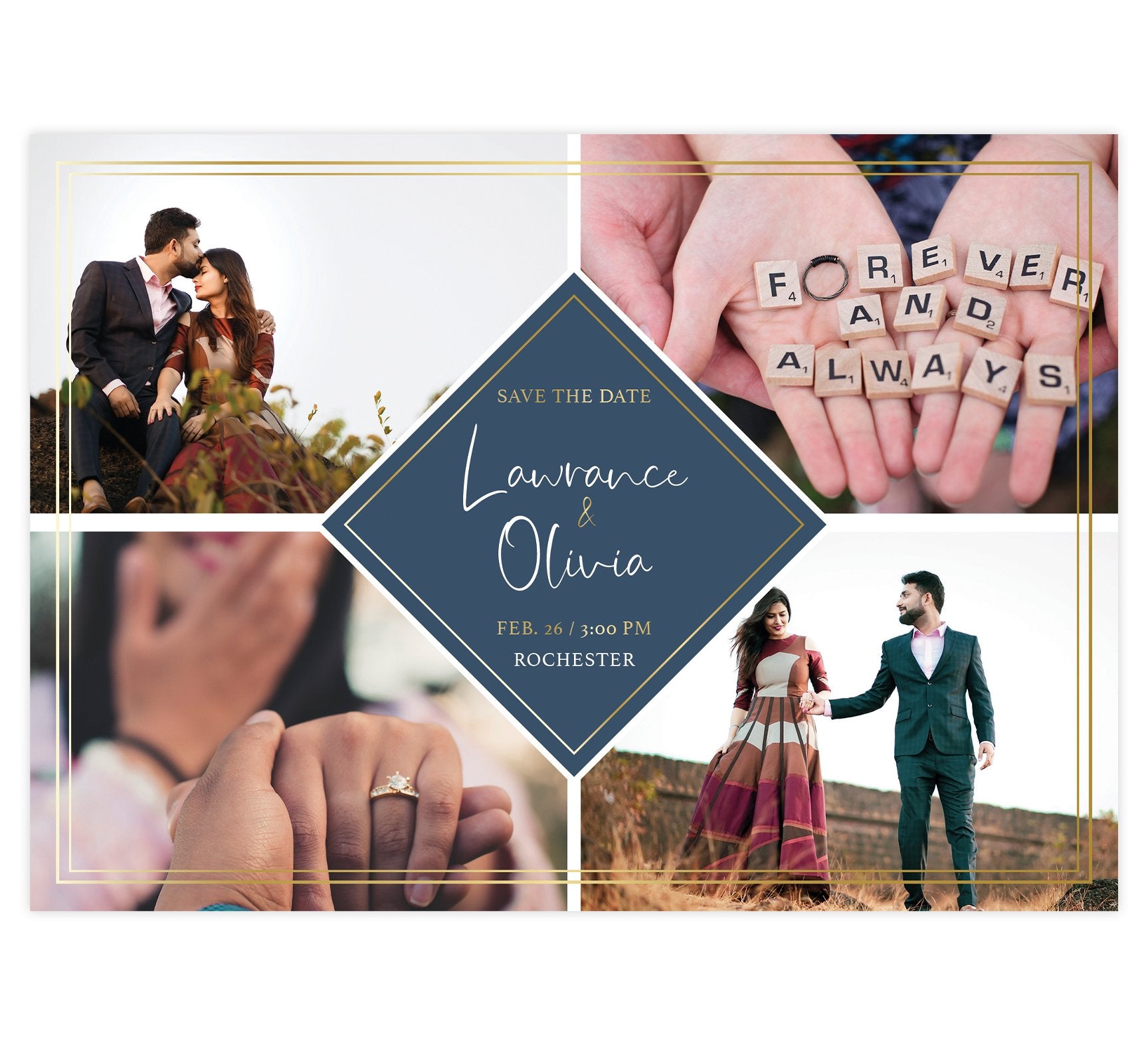 Charming Love Save the Date Card with 4 image spots