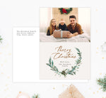 Load image into Gallery viewer, Christmas Wreath Holiday Card Mockup; Holiday card with envelope and return address printed on it. 
