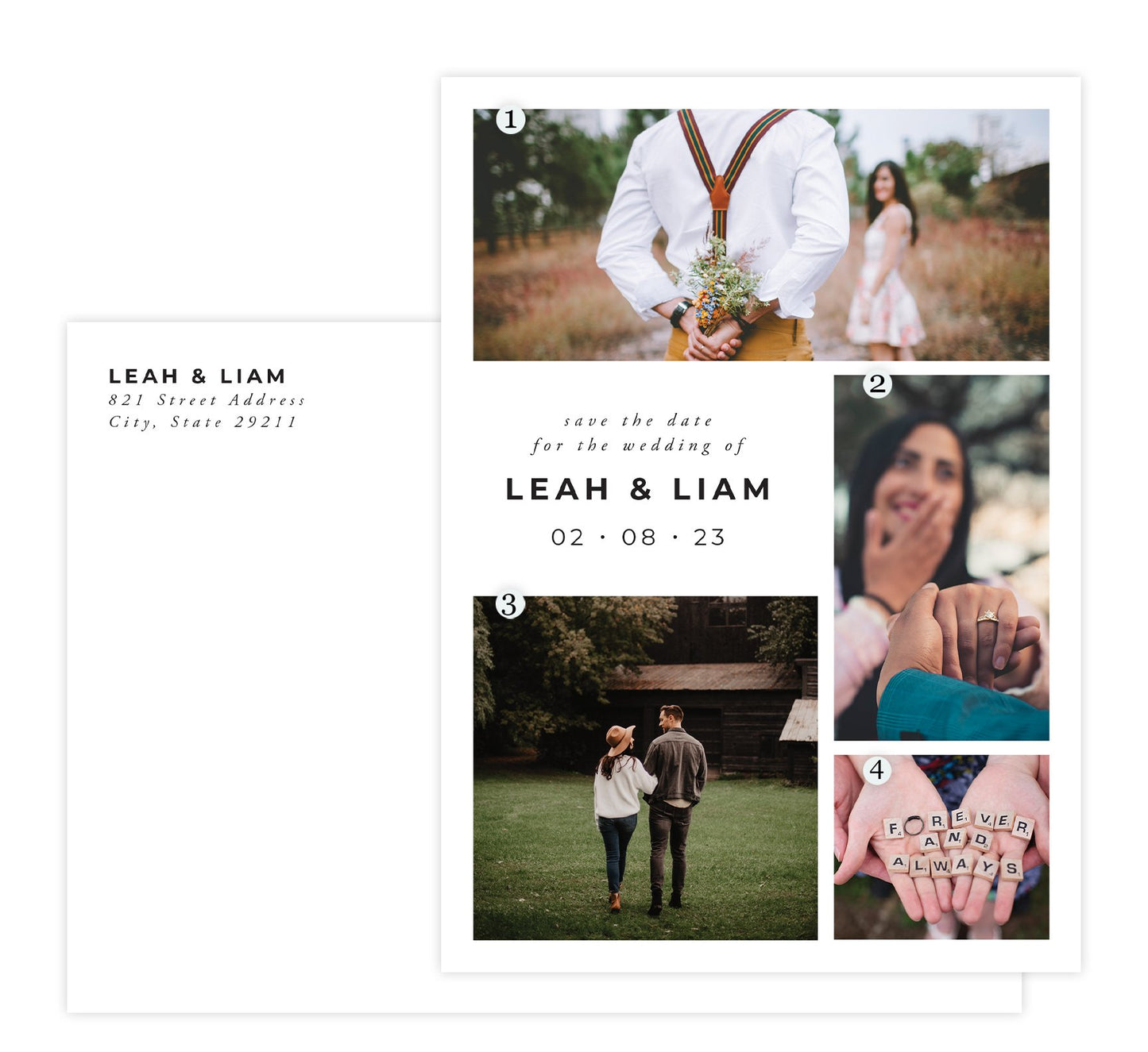 Collage of Love Save the Date Card with 4 image spots