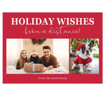 Load image into Gallery viewer, Distance Wishes Holiday Card; Red background with 2 image spots. &quot;Holiday wishes from a distance&quot; at the top.
